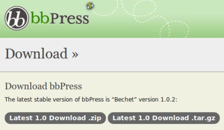 Screenshot von der offiziellen Download-Seite für bbPress